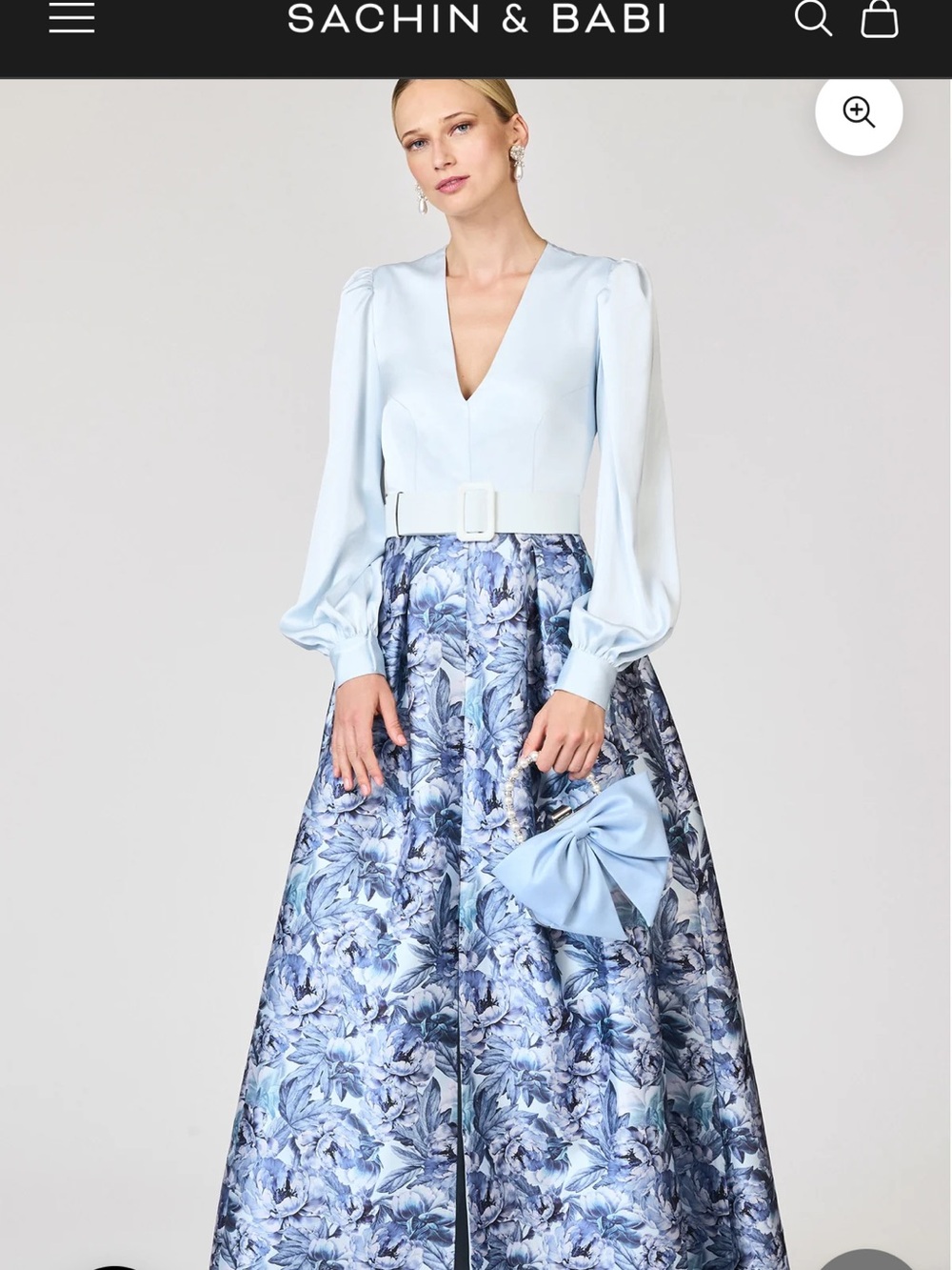 Sachin + Babi Light Blue and Blue Floral A-Line Maxi Skirt
